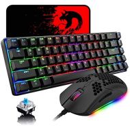 LexonElec 60% Mechanical Gaming Keyboard Blue Switch Mini 68 Keys Wired Type C 18 Backlit Effects,Lightweight RGB 6400DPI Honeycomb Optical Mouse,Gaming Mouse pad for Gamers and Typists (Bla