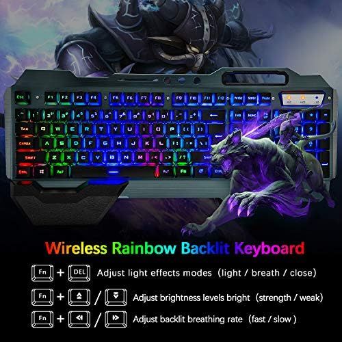  [아마존베스트]LexonElec Wireless Gaming Keyboard and Mouse,Rainbow Backlit Rechargeable Keyboard Mouse with 3800mAh Battery Metal Panel,Removable Hand Rest Mechanical Feel Keyboard and 7 Color Gaming Mute