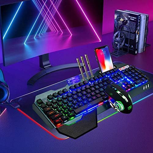  [아마존베스트]LexonElec Wireless Gaming Keyboard and Mouse,Rainbow Backlit Rechargeable Keyboard Mouse with 3800mAh Battery Metal Panel,Removable Hand Rest Mechanical Feel Keyboard and 7 Color Gaming Mute