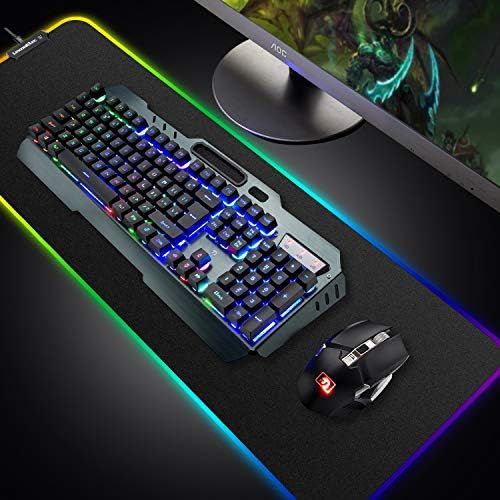  [아마존베스트]LexonElec Wireless Gaming Keyboard and Mouse Combo,3 in 1 Rainbow LED Rechargeable Keyboard Mouse with 3800mAh Battery Metal Panel,10 Colors RGB Gaming Mouse Pad (32.5x12x0.15 inch),7 Colors