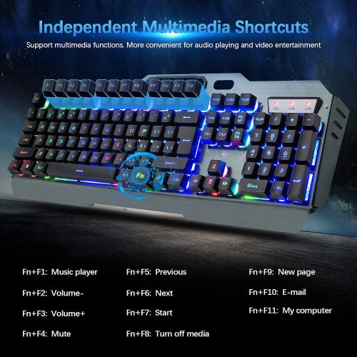  [아마존베스트]LexonElec Wireless Gaming Keyboard and Mouse Combo,3 in 1 Rainbow LED Rechargeable Keyboard Mouse with 3800mAh Battery Metal Panel,10 Colors RGB Gaming Mouse Pad (32.5x12x0.15 inch),7 Colors