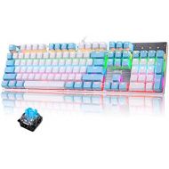 [아마존베스트]LexonElec Mechanical Gaming Keyboard LED Illuminated Gaming Keyboard with QWERTY US Layout 104 Keys Blue Switch Metal Plate - Blue