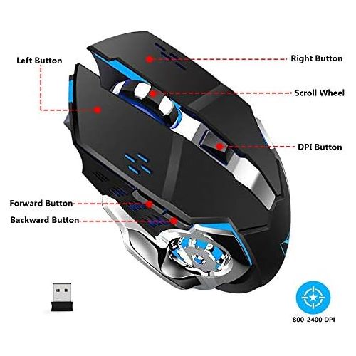  [아마존베스트]Lexon tech 2.4G Mechanical Feel Rechargeable Wireless Keyboard and Mouse Set, 3000mAh Capacity, LED Illuminated Waterproof Gaming Keyboard Anti-Ghosting + 2400DPI Gaming Mouse with 6 Keys