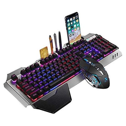  [아마존베스트]Lexon tech 2.4G Mechanical Feel Rechargeable Wireless Keyboard and Mouse Set, 3000mAh Capacity, LED Illuminated Waterproof Gaming Keyboard Anti-Ghosting + 2400DPI Gaming Mouse with 6 Keys