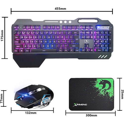  [아마존베스트]Lexon tech 2.4G Mechanical Feel Rechargeable Wireless Keyboard and Mouse Set, 3000mAh Capacity, LED Illuminated Waterproof Gaming Keyboard Anti-Ghosting + 2400DPI Gaming Mouse with 6 Keys