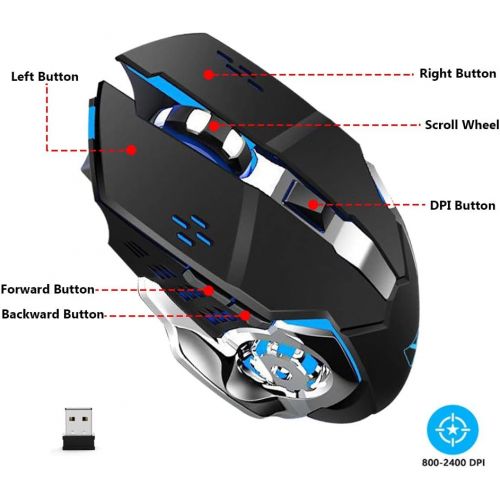  [아마존베스트]Lexon tech 2.4G Mechanical Feel Rechargeable Wireless Keyboard and Mouse Set, 3000mAh Capacity, LED Illuminated Waterproof Gaming Keyboard Anti-Ghosting + 2400DPI Gaming Mouse with 6 Keys