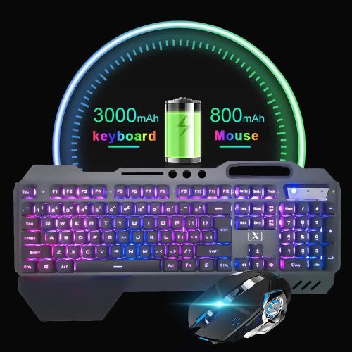  [아마존베스트]Lexon tech 2.4G Mechanical Feel Rechargeable Wireless Keyboard and Mouse Set, 3000mAh Capacity, LED Illuminated Waterproof Gaming Keyboard Anti-Ghosting + 2400DPI Gaming Mouse with 6 Keys