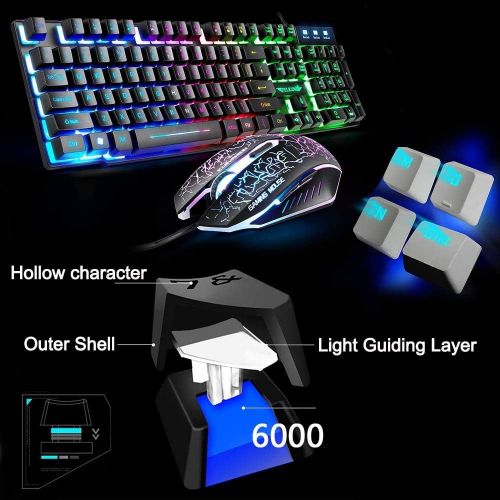  [아마존베스트]Lexon tech Wired Gaming Keyboard with Rainbow Backlight, USB Keyboard, 2400 DPI Rainbow Optical LED Gaming Mouse+Gaming Headset+RGB Speaker+Mouse Pads for Computer/PC (Black)