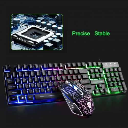  [아마존베스트]Lexon tech Wired Gaming Keyboard with Rainbow Backlight, USB Keyboard, 2400 DPI Rainbow Optical LED Gaming Mouse+Gaming Headset+RGB Speaker+Mouse Pads for Computer/PC (Black)