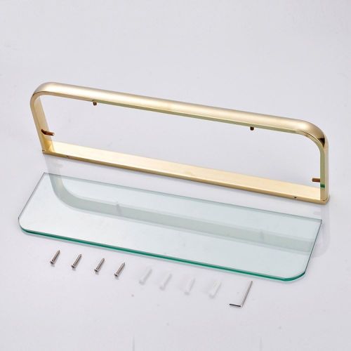  Leyden Leyde Solid Brass Bathroom Wall Mount Single Layer Rectangle Glass Shelf Black Gold Finish Bathroom Storage Bathroom Accessories Holder