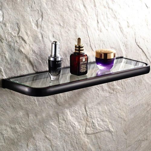  Leyden Leyde Solid Brass Bathroom Wall Mount Single Layer Rectangle Glass Shelf Black Gold Finish Bathroom Storage Bathroom Accessories Holder