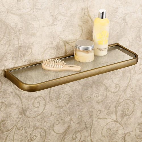  Leyden Leyde Solid Brass Bathroom Wall Mount Single Layer Rectangle Glass Shelf Black Gold Finish Bathroom Storage Bathroom Accessories Holder