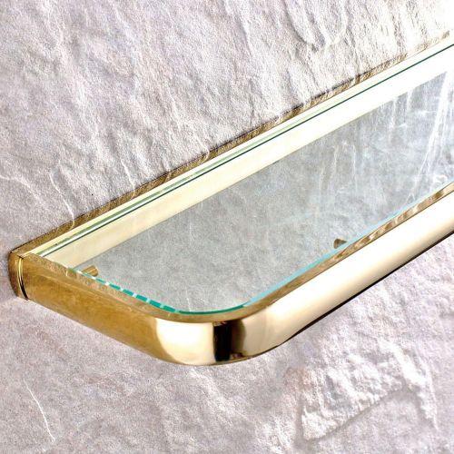  Leyden Leyde Solid Brass Bathroom Wall Mount Single Layer Rectangle Glass Shelf Black Gold Finish Bathroom Storage Bathroom Accessories Holder