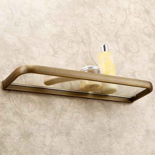  Leyden Leyde Solid Brass Bathroom Wall Mount Single Layer Rectangle Glass Shelf Black Gold Finish Bathroom Storage Bathroom Accessories Holder