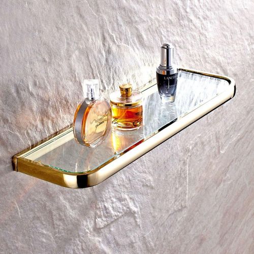  Leyden Leyde Solid Brass Bathroom Wall Mount Single Layer Rectangle Glass Shelf Black Gold Finish Bathroom Storage Bathroom Accessories Holder