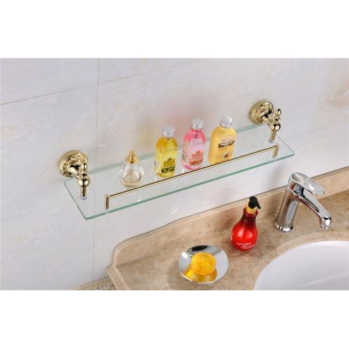  Leyden Bathroom Bath Shower Ti-pvd Finish Solid Brass Material Glass Shelf Lavatory Accessories