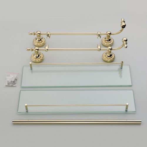  Leyden Bathroom Bath Shower Ti-pvd Finish Solid Brass Material Glass Shelf Lavatory Accessories