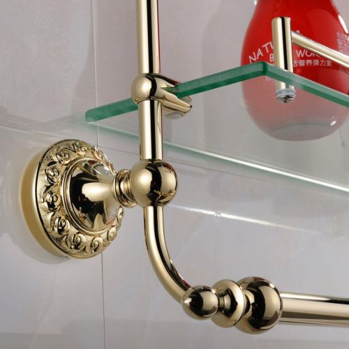  Leyden Bathroom Bath Shower Ti-pvd Finish Solid Brass Material Glass Shelf Lavatory Accessories