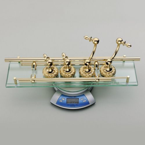  Leyden Wall Mount Bathroom TI-PVD Gold Finish Brass Material Double Layer Glass Shelf With Towel Bars