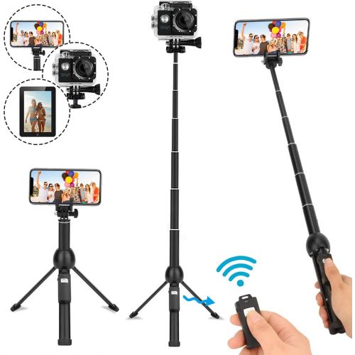  [아마존베스트]YunTeng Selfie Stick Tripod,45 Inch Extendable Selfie Stick Tripod with Wireless Remote Control，Compatible with iPhone 6 7 8 X Plus,Samsung Galaxy S9 Note8, Gopro