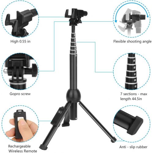  [아마존베스트]YunTeng Selfie Stick Tripod,45 Inch Extendable Selfie Stick Tripod with Wireless Remote Control，Compatible with iPhone 6 7 8 X Plus,Samsung Galaxy S9 Note8, Gopro