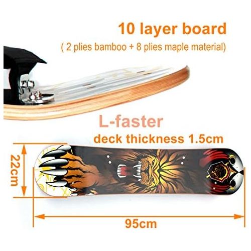  L-faster 9x 37 Mountain Skateboard Deck 10 Layer Off Road Bamboo Deck Longboard Board with Foot Holder Adult Skateboard Without Truck