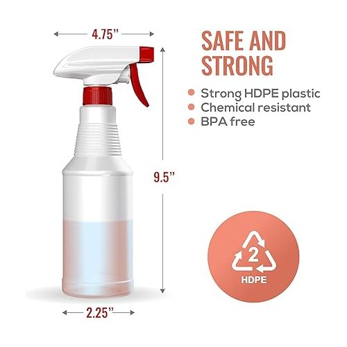  LiBa Spray Bottles (4 Pack,16 Oz), Refillable Empty Spray Bottles for Cleaning Solutions, Hair Spray, Watering Plants, Superior Flex Nozzles, Squirt, Mist Sprayer, Bleach/Vinegar/Rubbing Alcohol Safe