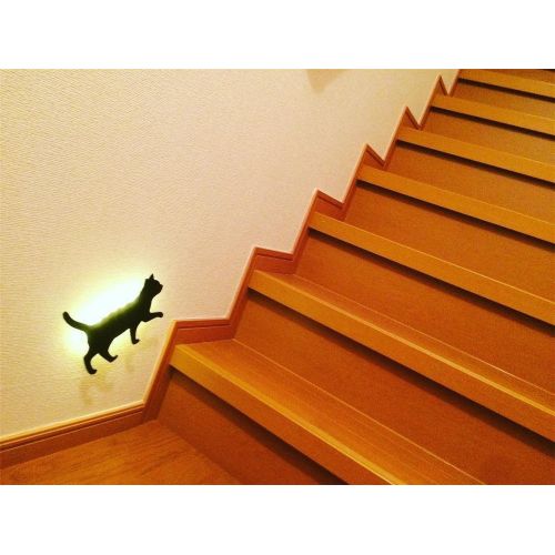  Cute Cat Shape Acrylic LED Wall Light,LiCheng Bridal Mood Night Light Battery Powered Sensor Motion For Bedroom,Stairs&Home Decor 1