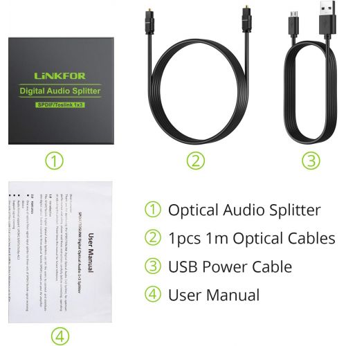  [아마존베스트]LiNKFOR Digital Optical Audio 1x3 Splitter Digital SPDIF Toslink Optical Fiber Audio Splitter 1 in 3 Out Aluminum Alloy with Optical Cable for PS3 Xbox Blue-Ray DVD HDTV