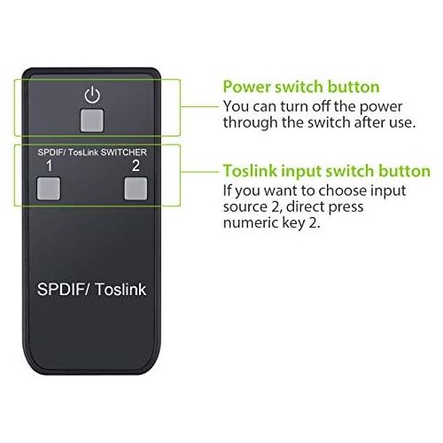  [아마존베스트]LiNKFOR Digital Toslink Optical 2x1 Switch with 6ft Optical Cable and IR Remote Control Aluminum Alloy Digital Audio SPDIF Toslink Optical Fiber Switcher 2 in 1 Out for PS3 Xbox Bl