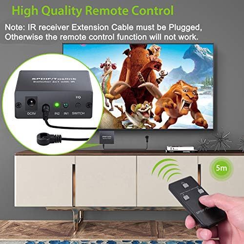  [아마존베스트]LiNKFOR Digital Toslink Optical 2x1 Switch with 6ft Optical Cable and IR Remote Control Aluminum Alloy Digital Audio SPDIF Toslink Optical Fiber Switcher 2 in 1 Out for PS3 Xbox Bl