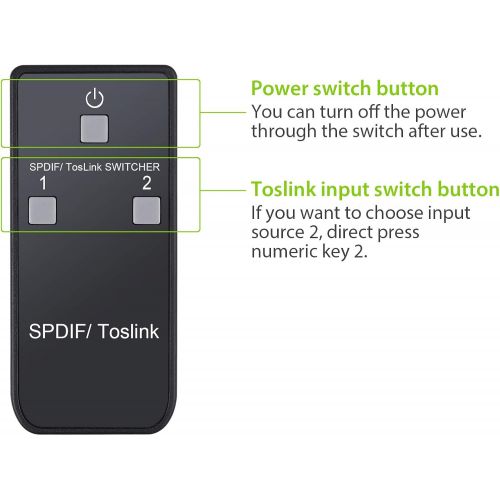  [아마존베스트]LiNKFOR Digital Toslink Optical 2x1 Switch with 6ft Optical Cable and IR Remote Control Aluminum Alloy Digital Audio SPDIF Toslink Optical Fiber Switcher 2 in 1 Out for PS3 Xbox Bl