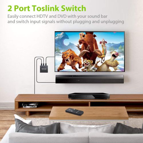  [아마존베스트]LiNKFOR Digital Toslink Optical 2x1 Switch with 6ft Optical Cable and IR Remote Control Aluminum Alloy Digital Audio SPDIF Toslink Optical Fiber Switcher 2 in 1 Out for PS3 Xbox Bl