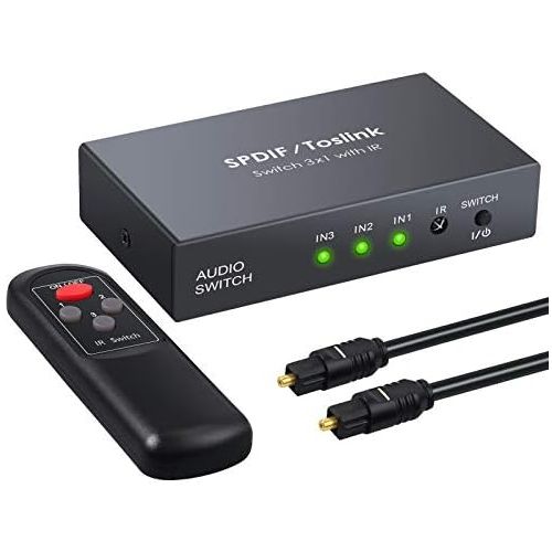  [아마존베스트]LiNKFOR Digital Toslink Optical 3x1 Switch with 3ft Optical Cable and IR Remote Control Aluminum Alloy Digital Audio SPDIF Toslink Optical Fiber Switcher 3 in 1 Out for PS3 Xbox Bl