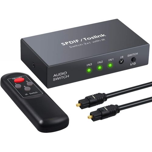  [아마존베스트]LiNKFOR Digital Toslink Optical 3x1 Switch with 3ft Optical Cable and IR Remote Control Aluminum Alloy Digital Audio SPDIF Toslink Optical Fiber Switcher 3 in 1 Out for PS3 Xbox Bl