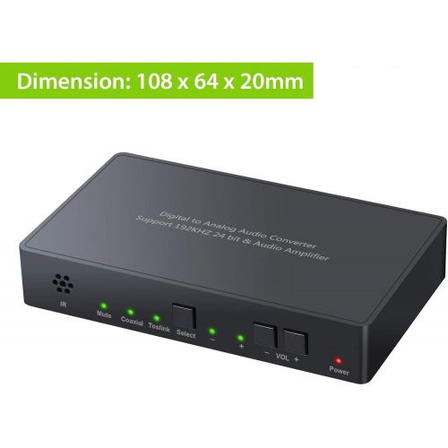  [아마존베스트]LiNKFOR 192kHz Digital to Analog Audio Converter DAC with Remote Control Support Volume Adjust Power ON or Off Digital Coaxial Toslink Optical SPDIF to Analog Stereo L/R RCA 3.5mm