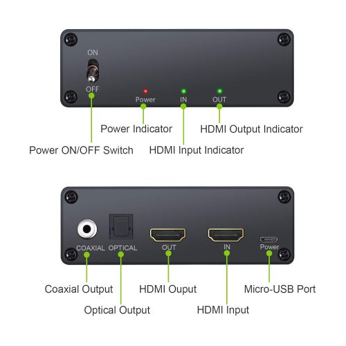  LiNKFOR HDMI to HDMI +Audio（Optical and Coaxial） Extractor Converter with Power Supply Digital 4K HDMI Audio Extractor HDMI to Optical and Coaxial Converter for HDTV Apple TVPS4