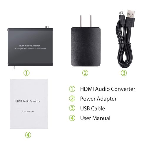  LiNKFOR HDMI to HDMI +Audio（Optical and Coaxial） Extractor Converter with Power Supply Digital 4K HDMI Audio Extractor HDMI to Optical and Coaxial Converter for HDTV Apple TVPS4
