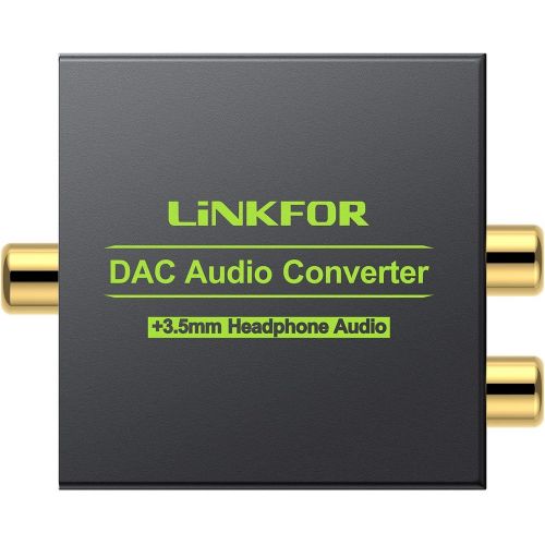  LiNKFOR Digital to Analog Audio Converter DAC Converter Digital Optical SPDIF Toslink Coaxial to Analog RCA L/R 3.5mm Jack Stereo Audio Adapter Converter with Optical Cable for HDT