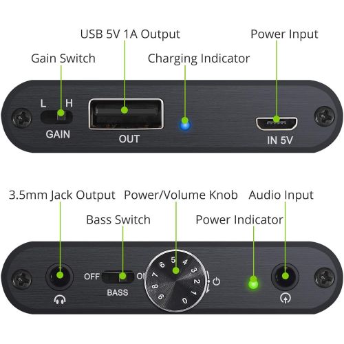  [아마존베스트]LiNKFOR 3.5 mm HiFi Headphone Amplifier 16-300 Ohm with Power Bank HiFi Headphone Amplifier Portable HiFi Headphone Amplifier 3000 mAh with 1.2 m USB Power Cable for MP3 MP4 Mobile