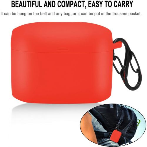  LiZHi Protective Silicone Cover for Jabra Elite (Active) 65t Charging Case, Portable Carrying Cases with Carabiner Keychain (Red)