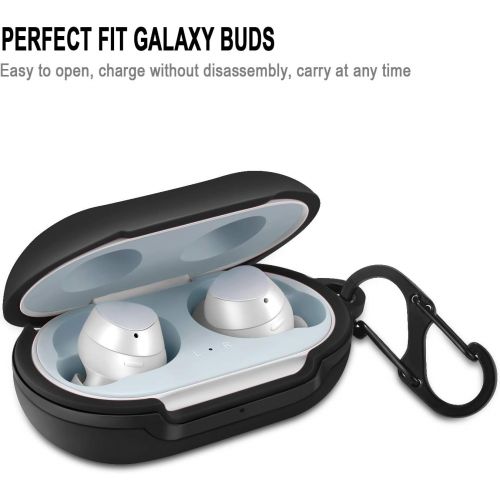  Galaxy Buds Case, LiZHi Protective Silicone Cover for Galaxy Buds Plus Case with Carabiner Keychain, Samsung Galaxy Earbuds Accessory, Black (9 Color Options)