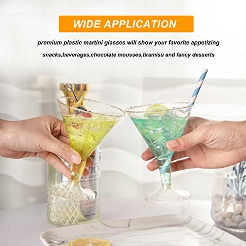  [아마존베스트]Liacere 24 Pack Gold Glitter Plastic Martini Glasses - 6.25oz Disposable Cocktail Glasses - Plastic Margarita Glasses Perfect for Wedding And Parties