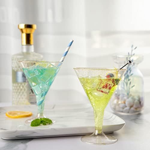  [아마존베스트]Liacere 24 Pack Gold Glitter Plastic Martini Glasses - 6.25oz Disposable Cocktail Glasses - Plastic Margarita Glasses Perfect for Wedding And Parties