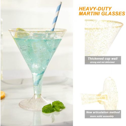  [아마존베스트]Liacere 24 Pack Gold Glitter Plastic Martini Glasses - 6.25oz Disposable Cocktail Glasses - Plastic Margarita Glasses Perfect for Wedding And Parties