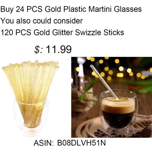  [아마존베스트]Liacere 24 Pack Gold Glitter Plastic Martini Glasses - 6.25oz Disposable Cocktail Glasses - Plastic Margarita Glasses Perfect for Wedding And Parties