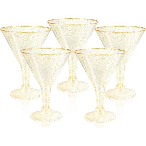  [아마존베스트]Liacere 24 Pack Gold Glitter Plastic Martini Glasses - 6.25oz Disposable Cocktail Glasses - Plastic Margarita Glasses Perfect for Wedding And Parties