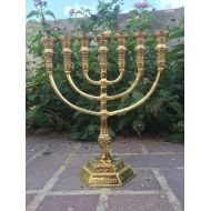 /LiamCenter Menorah Jerusalem Temple 11 Inch Height 28 Cm 7 Branches Brass XL