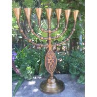 LiamCenter Brass Copper Antique Replica Grafted in Messianic Israel 11 Inch Menorah 7 Candle