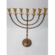 LiamCenter Brass copper with 18 Temple Menorah Menora Jerusalem 7 candle holder EXPRESS SHIP